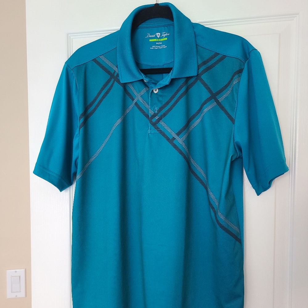 David Taylor Pro Golf polo shirt, Medium, Blue Teal